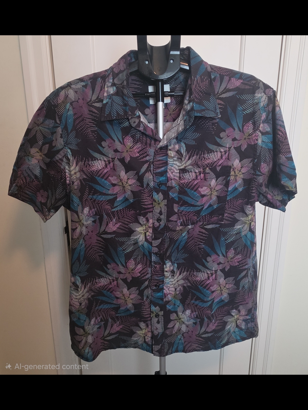 AE American Eagle Outfitters Mens Large L Button Up Shirt Tropical Palm Flower